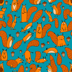 Aufkleber - Funny squirrel with nut, seamless pattern for your design