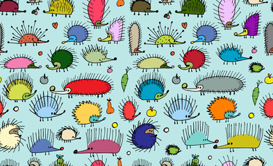Poster - Funny hedgehogs, seamless pattern for your design