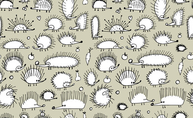Poster - Funny hedgehogs, seamless pattern for your design