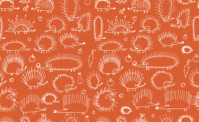 Poster - Funny hedgehogs, seamless pattern for your design