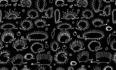 Poster - Funny hedgehogs, seamless pattern for your design
