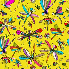 Poster - Dragonflies, seamless pattern for your design