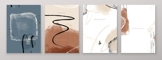 set of creative abstract hand painted illustrations for postcard, social media banner or brochure co
