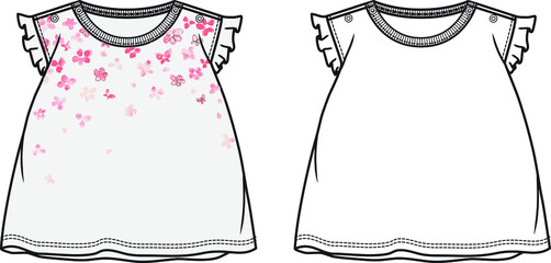 T shirt design for baby girls. Fashion flat illustration