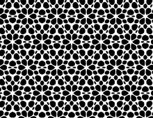 Black, White Pattern, Geometric Wallpaper , Seamless Texture With Flat Floral Ornament, Decorative Illustration With Simple Elemets