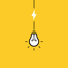 Poster - Idea label design. Light bulb with cable and lightning bolt. Logo design. Vector illustration