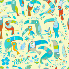 Sticker - Toucans, paradise tropical bird. Seamless pattern for your design