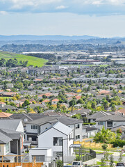 Sticker - AUCKLAND, NEW ZEALAND - Apr 04, 2019: Aerial view of Dannemora roofs