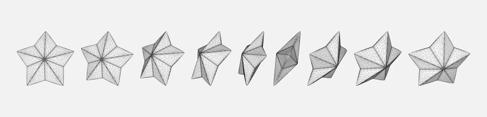 Poster - Set of different star shape. Linear outline polygon mesh style. Vector illustration.