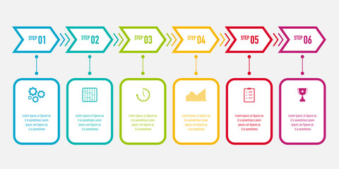 Fototapete - Infographics design vector and business icons with 6 options for presentation, report and website, modern project management template