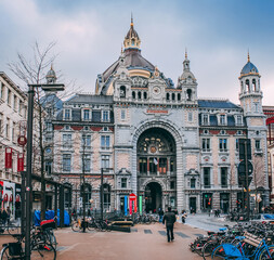 Sticker - ANTWERP, BELGIUM - Feb 14, 2014: Antwerp Central Train Station