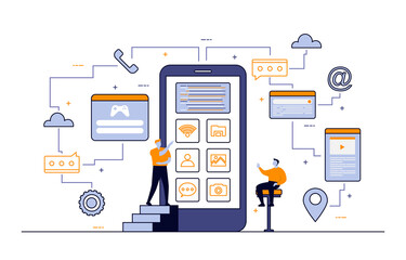 Programmer Thinking Mobile App Development Process Flat Design Illustration