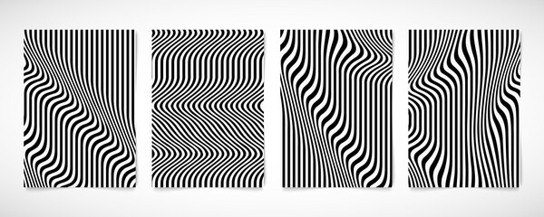 Wall Mural - Abstract black and white line wavy pattern brochure set design artwork. illustration vector eps10