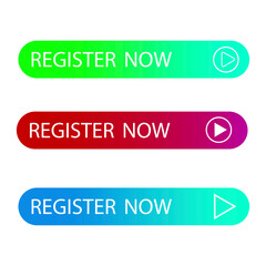 Aufkleber - Colored buttons register now. Set of colored stripes for the website. Click to register instantly. Stock image. EPS 10.