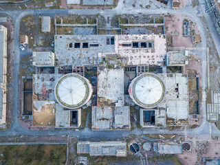 Poster - Aerial top view of the remains of an old nuclear power plant in the Basque Country, Spain