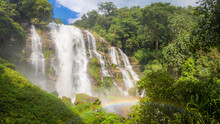 Wachirathan Waterfall Is A Large Waterfall In Deep Forest On Doi Inthanon, Chiang Mai, Thailand.