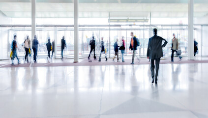 group of people in the lobby business center