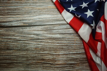 Wall Mural - Independence Day USA Flag on wooden background