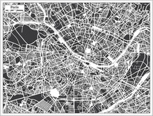 Paris France City Map In Black And White Color In Retro Style. Outline Map.