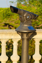 Closeup Of A Tower Viewer In Montjuic Viewpoint, Barcelona, Spain