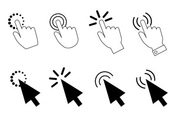 Poster - Mouse cursor arrows. Hand and arrow pointers. Vector illustration of a push symbol. Stock image. EPS 10