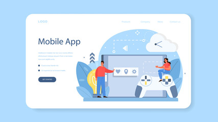 Poster - Mobile app development web banner or landing page. Modern