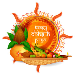 Sticker - Traditional festival of Bhiar, Bengal and Nepal Chhath Puja in vector