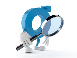 Wall Mural - Male gender symbol character looking through magnifying glass