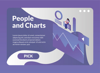 Wall Mural - woman and charts with web templates and pick button