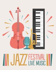 Sticker - jazz festival poster with instruments and lettering