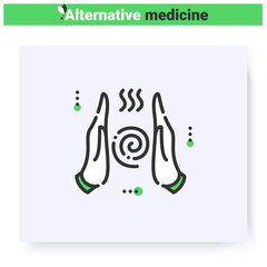 Reiki line icon. External energy. Taoist oriental energy healing. Health care and wellness. Complementary and alternative medicine types. Isolated vector illustration. Editable stroke 