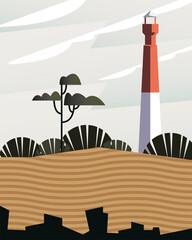 Sticker - beautiful landcape scene with light house tower