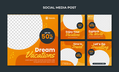 dream vacation banner for social media post template. travel and tourism banner collection