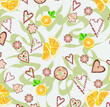 Gray pattern background illustration with oranges and holiday candies