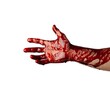 Bloody hand isolated on white background.