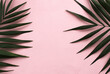 Frame of palm leaves pink background