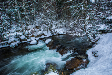 Winter river in Capcir, Cerdagne, Pyrenees, France