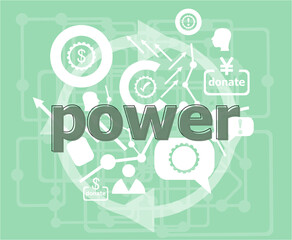Poster - Text Power. Business concept . Infographics collection icons of web development, user interface testing, mobile apps. Modern thin line icons set.