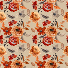 Seamless Pattern With Brown Floral Watercolor