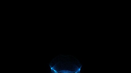 Aufkleber - Abstract floating blue particles on dark background. 3d animation of dynamic particles in the air with depth of field. Fluid particles.