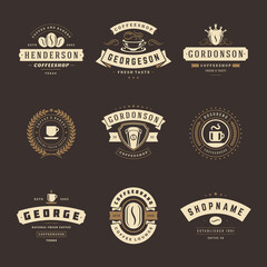 Wall Mural - Coffee shop logos design templates set vector illustration for cafe badge design and menu decoration