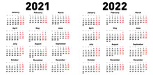 Calendar 2021, 2022.English Language.Isolated On White Background.Regular Font. Vector Illustration.