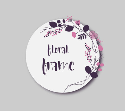 Vector frame template with flowers and typographic design elements	
