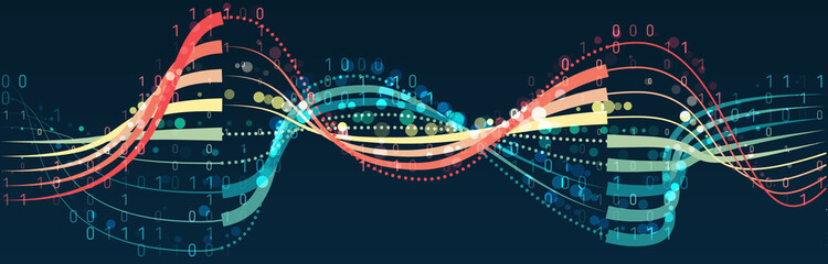 Leinwandbilder - Big data visualization. Information analytics concept. Abstract stream information. Filtering machine algorithms. Sorting binary code. Vector technology background.