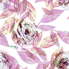 Wall Mural - Floral Seamless Pattern with Roses.