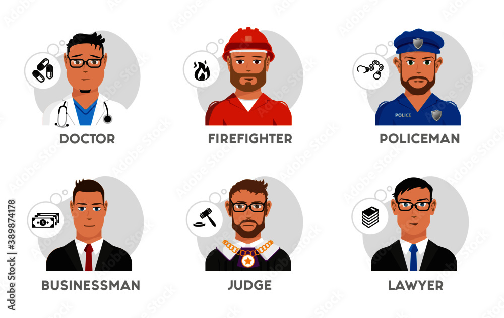 Character icons for popular professions - obrazy, fototapety, plakaty 