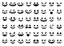 Halloween Pumpkin Faces Bundle On White Background. Jack O'lantern Face Collection. Isolated Illustration.