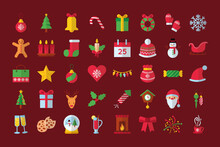 Bundle Of Fourty Merry Christmas Flat Style Icons