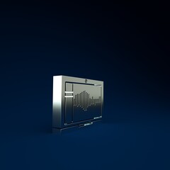 Poster - Silver Sound or audio recorder or editor software on laptop icon isolated on blue background. Minimalism concept. 3d illustration 3D render.