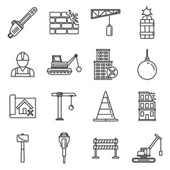 Poster - city demolition work icons set. outline set of city demolition work vector icons for web design isol